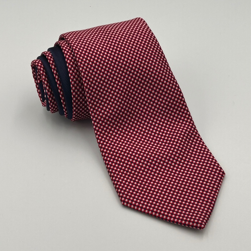 Tommy Hilfiger Mens Red Micro Check Silk Necktie‎ Tie